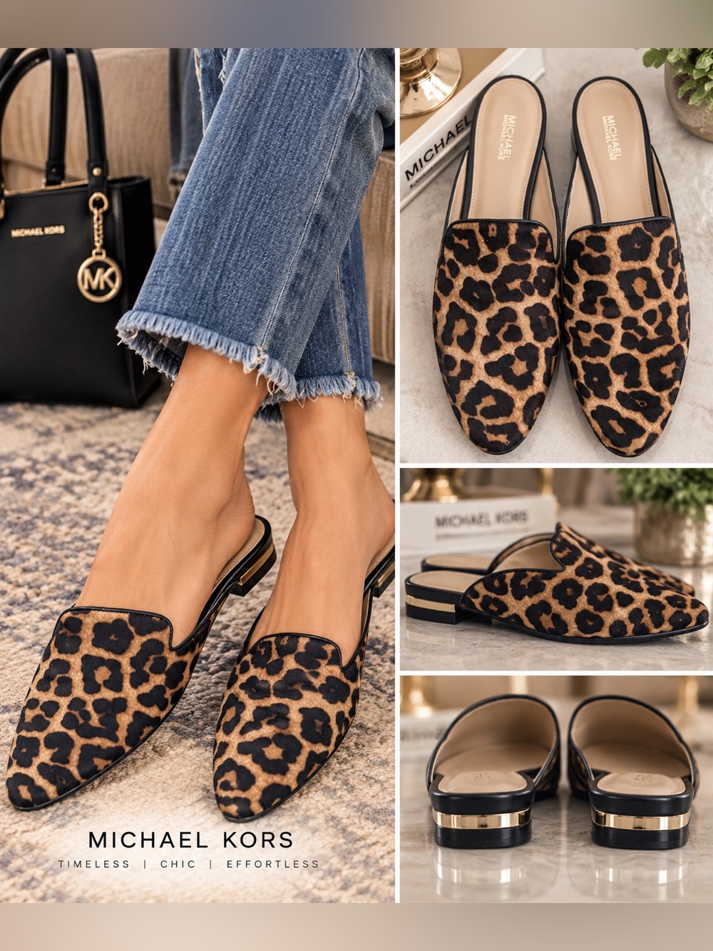 Michael Kors Leopard Print Slip-On Mules - Brown/Black